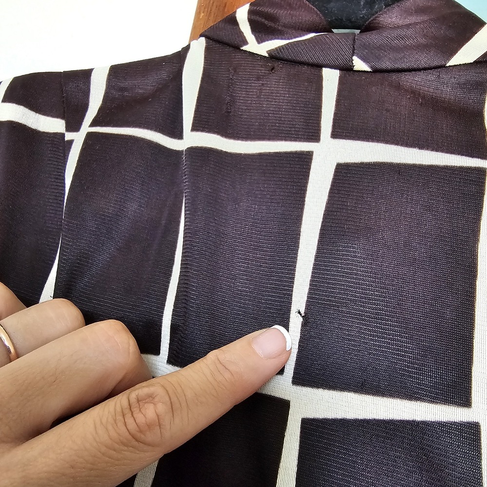 1960s 1970s Vintage Black White Necktie Geometric Design Above Knee Dress #75 - Picture 7 of 8
